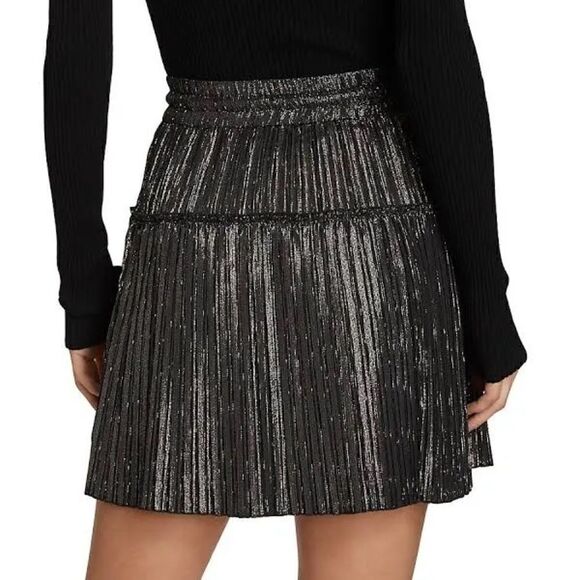 A.L.C. NWT Carter Pleated Mini Skirt Black Gold Silver Size 6 - Picture 5 of 16
